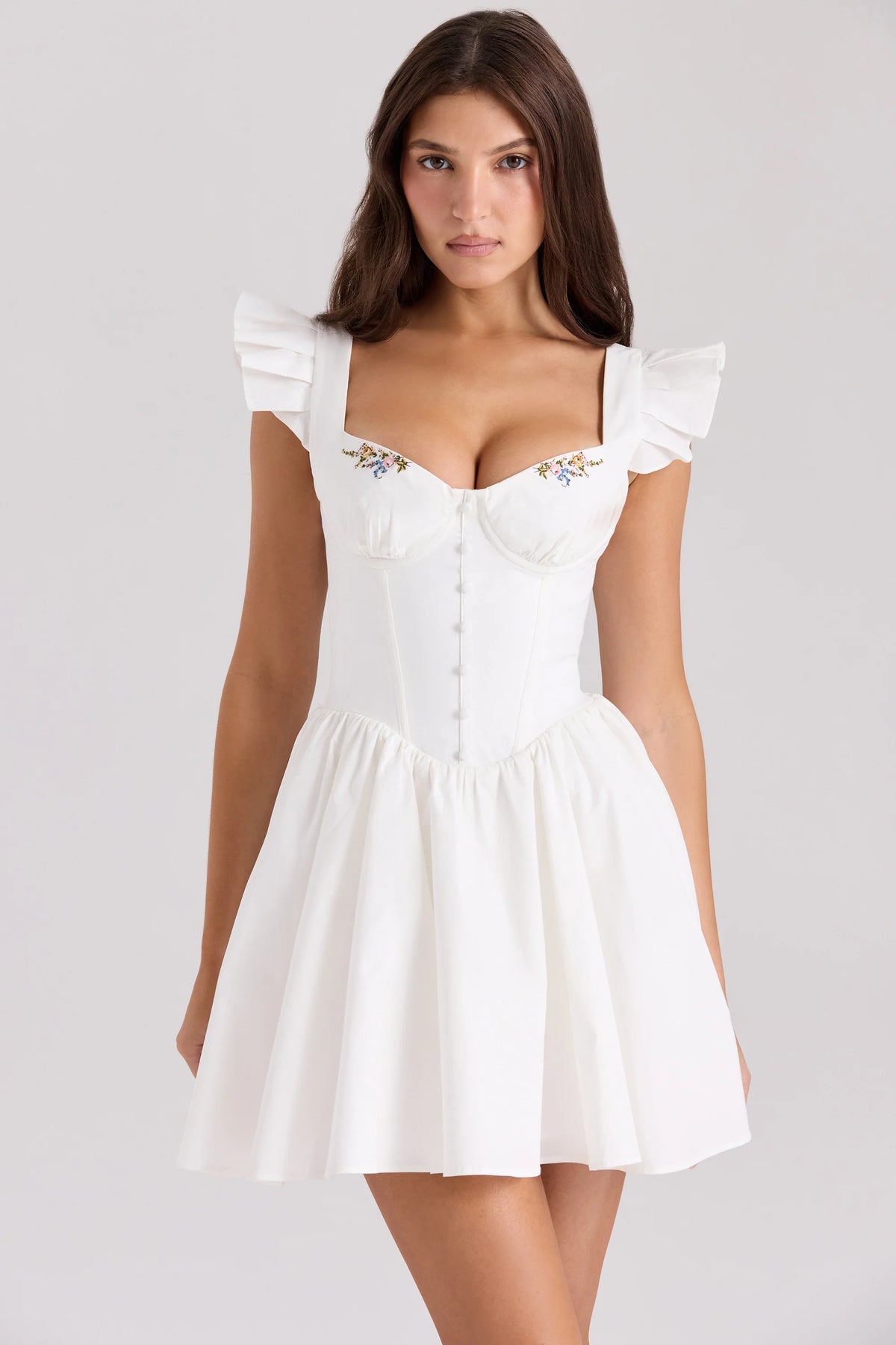 White Cotton Embroidered Mini Dress 70428