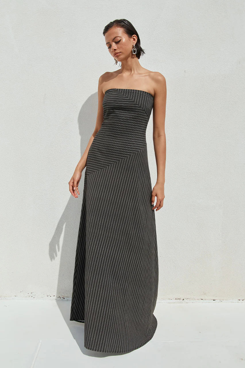 Aurea Maxi Dress Black Pinstripe