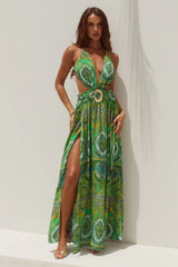 Fontana Deep Plunge Maxi Dress Indiana Green