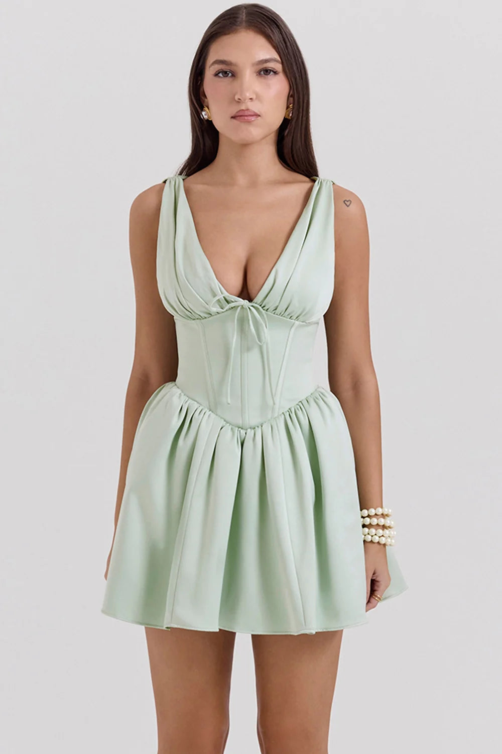 Pistachio Satin Mini Dress Sale