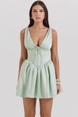 Pistachio Satin Mini Dress Sale