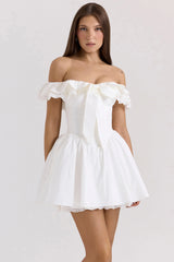 White Cotton Off Shoulder Corset Mini Dress 93750