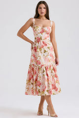 Pink Peony Print Cotton Midi Sundress