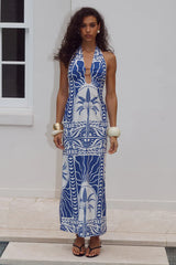 Joanna Plunge Halter Maxi Dress Joanna Blue