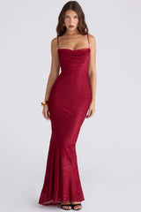 Deep Red Devore Satin Maxi Gown Limited Edition