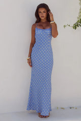 Monet Cross Back Maxi Dress Periwinkle Lemon Polka