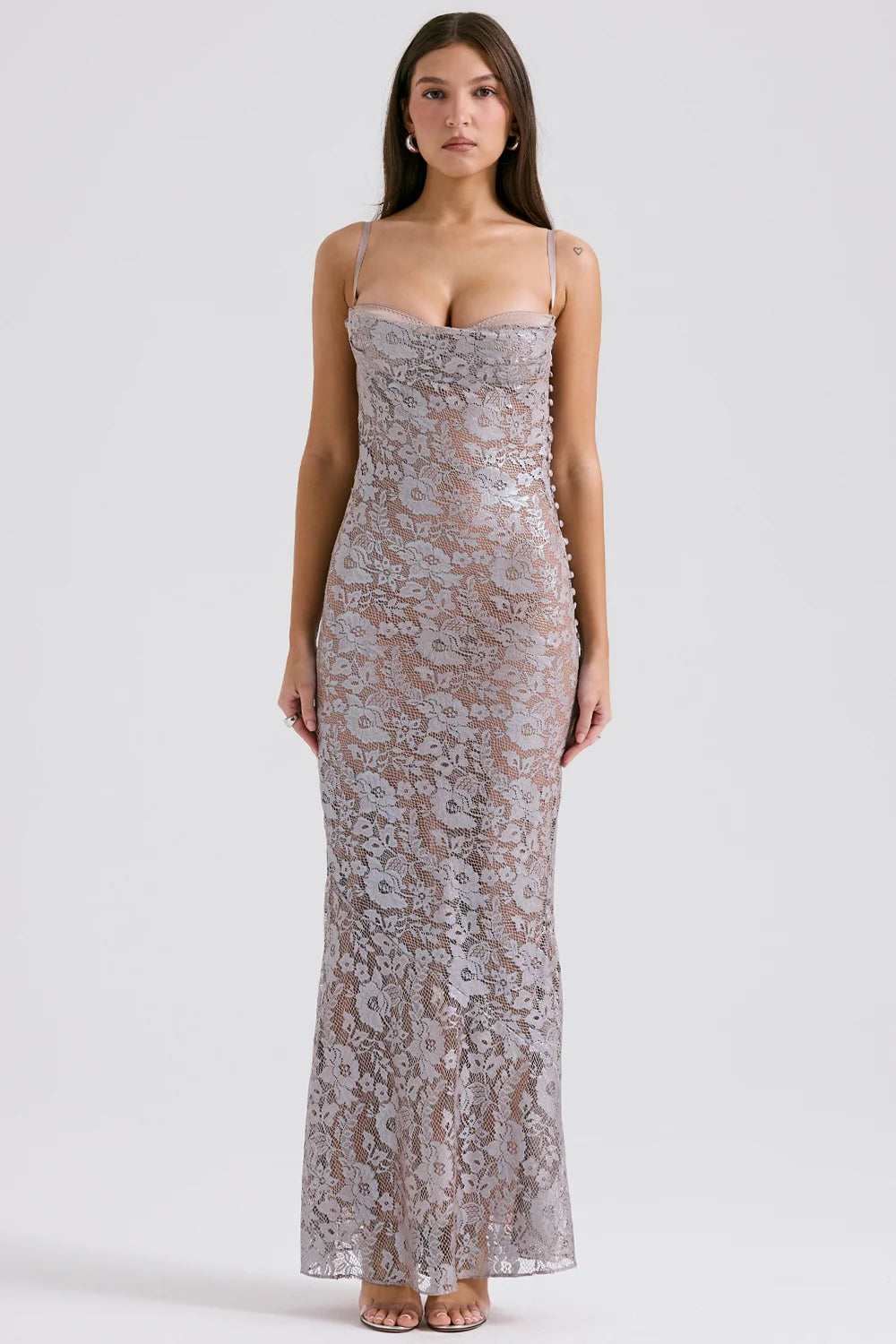 Ice Blue Lace Godet Gown 82668