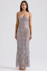 Ice Blue Lace Godet Gown 82668