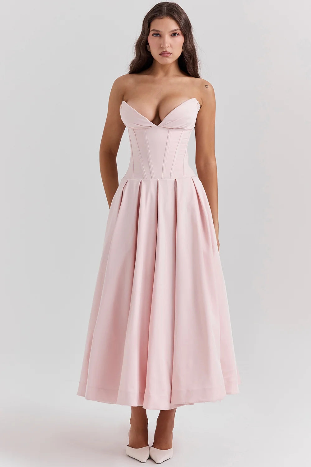Ballerina Pink Strapless Midi Dress