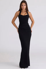 Black Scuplting Halter Neck Maxi Dress