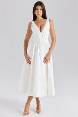 White Stretch Cotton Midi Sundress 58368