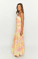 Sinclair-Yellow-Floral-Print-Strapless-Maxi-Dress