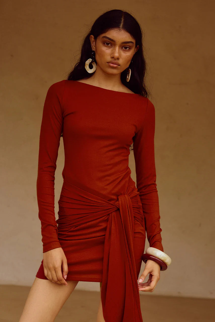 Judah Sleeved Mini Dress Red