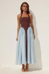 Sammi Halter Midi Dress Chocolate Sky Blue