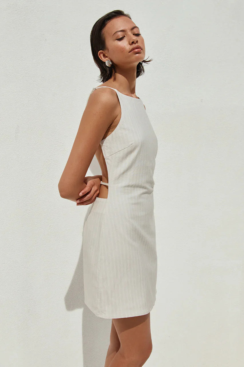 Heather Mini Dress Stone Pinstripe