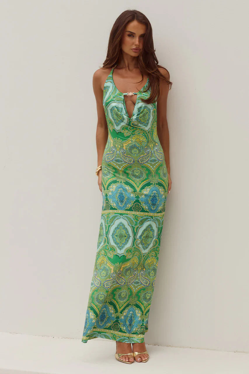 Livia Halter Cowl Maxi Dress Indiana Green