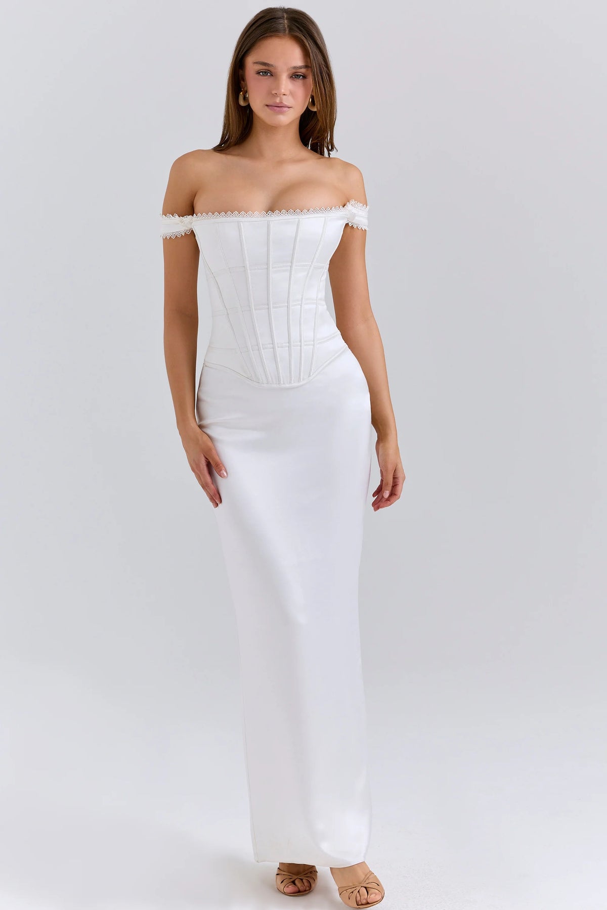 Ivory Satin Corset Maxi Dress 93700
