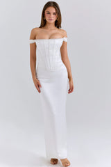 Ivory Satin Corset Maxi Dress 93700