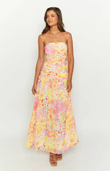 Sinclair-Yellow-Floral-Print-Strapless-Maxi-Dress